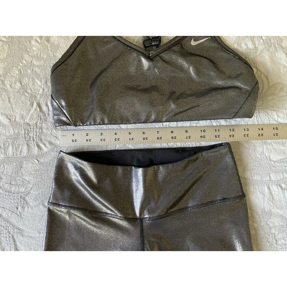 Nike Icon Metallic Top And 7/8 Matching Leggings Luminous Sleek